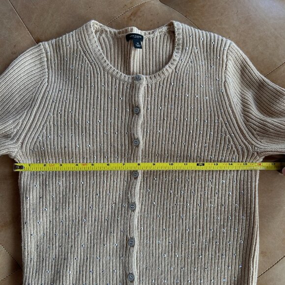 Wool Cashmere Ribbed Knit Cardigan Sweater Quiet Luxury Minimalist Ann Taylor, M - Picture 11 of 15